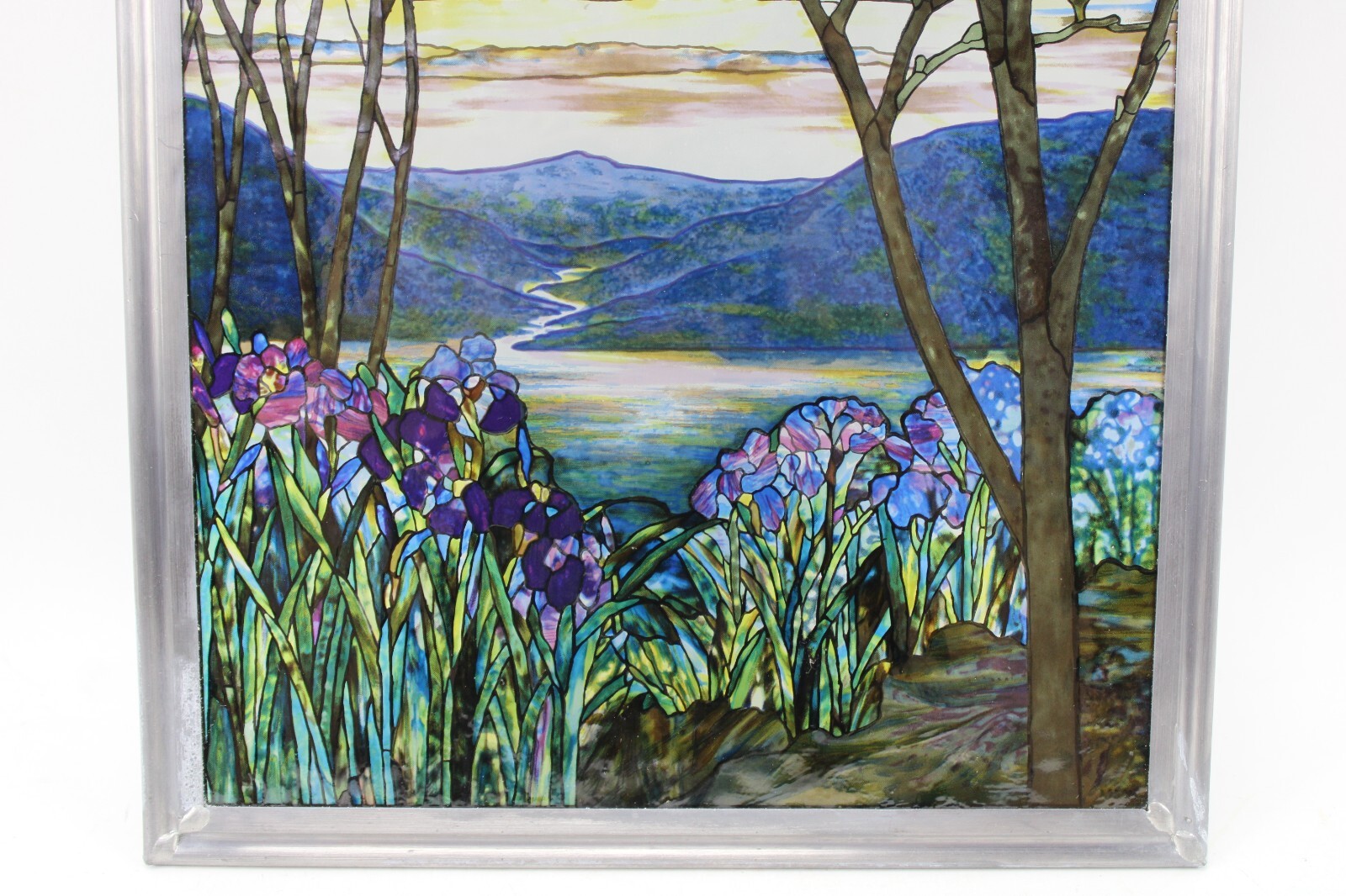 Vtg MMA Louis Tiffany Magnolia Irises Stained Glass Panel 13″x9″ Reproduction
