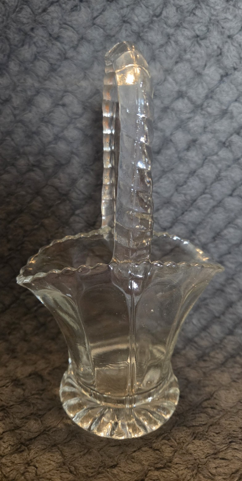 Clear Glass Oval Decorative Basket with Handle 6″ Tall Small Art Glass Basket