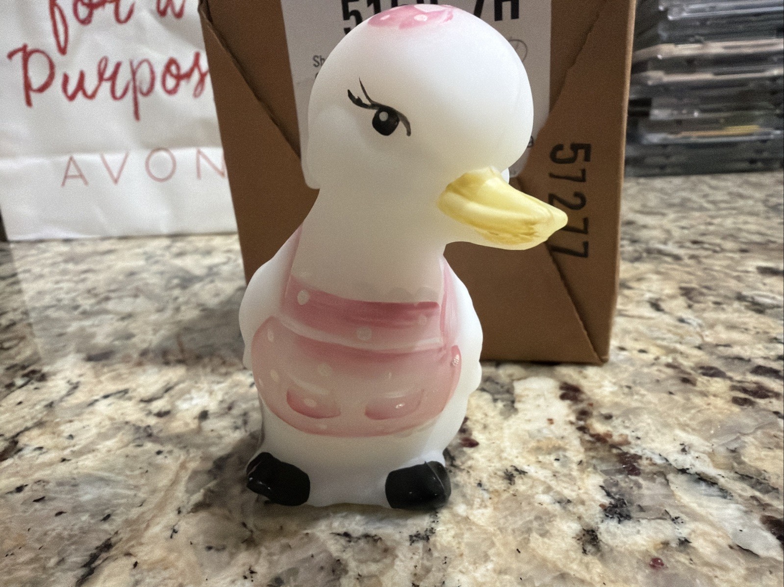 FENTON Art Glass Opal Sanded Duckling – Hand Painted by S Waters 5169 7H