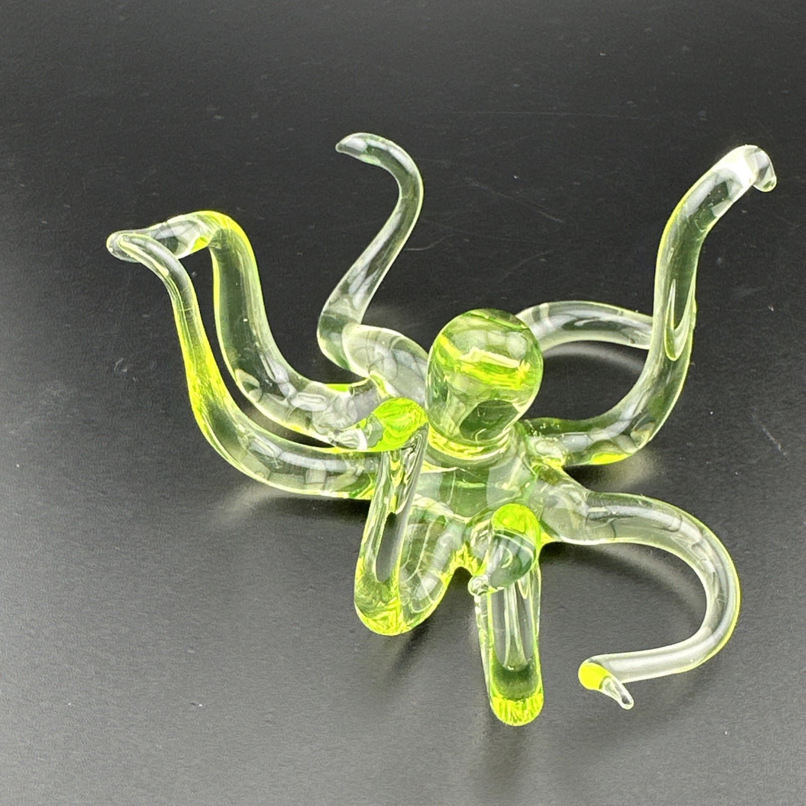 Handblown Uranium Glass Art Octopus Figurine UV Reactive Green Sculpture Boro