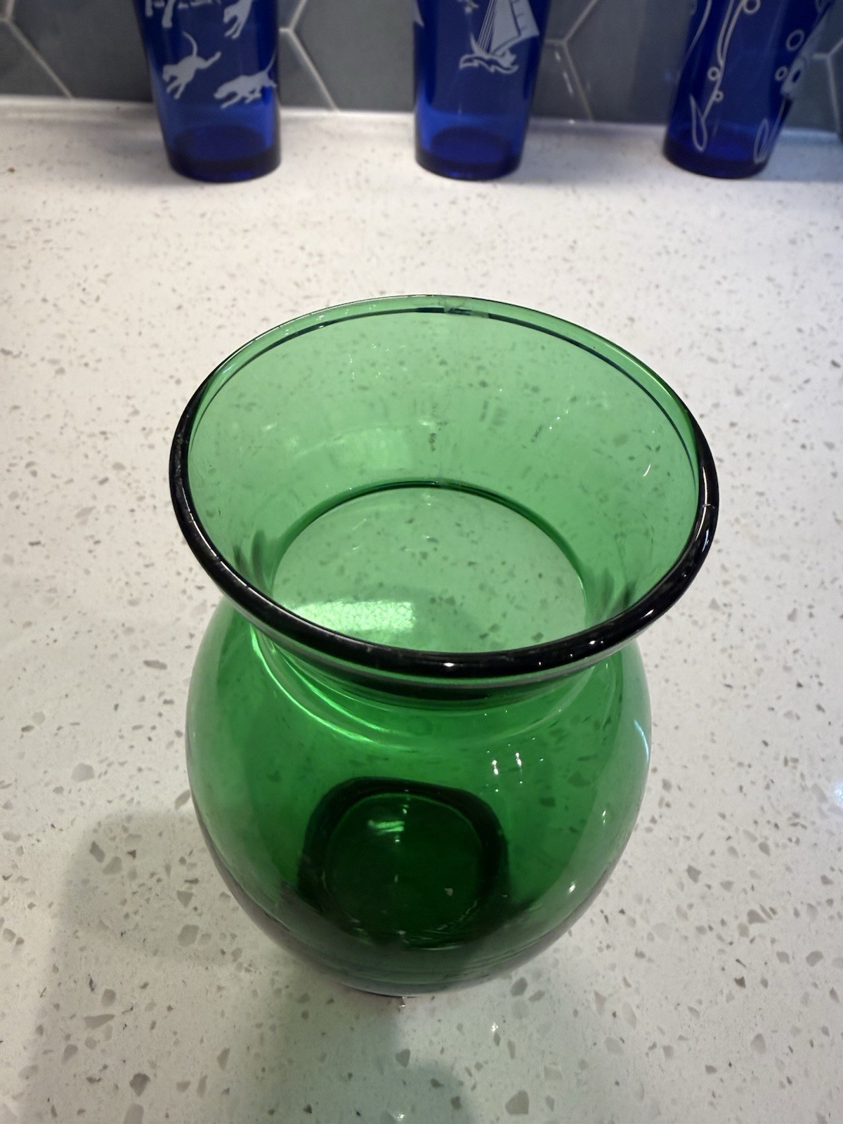 Anchor Hocking Forest Green Flower Vase Mid Century Modern Glass