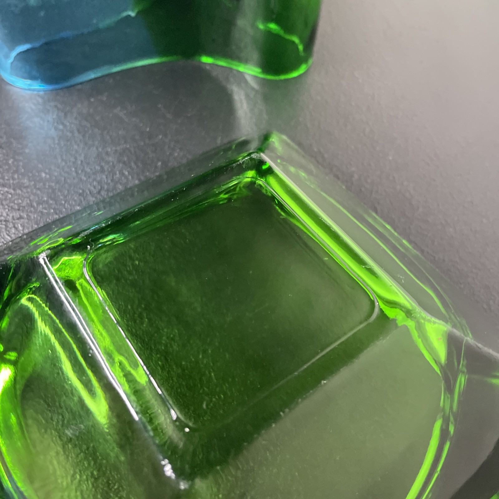 Southern Living Green Clear and Blue Art Glass Vase And Ash Tray Set Of 2