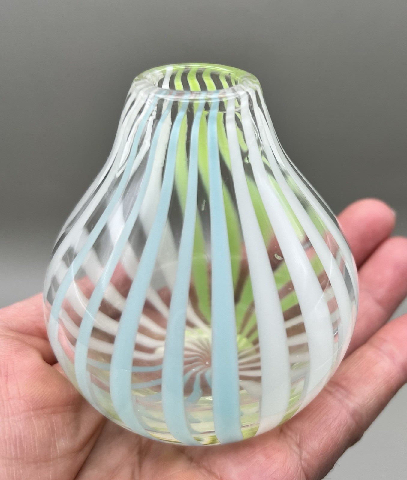 Vintage Mid-Century Modern Murano Style Striped Filigree Art Glass small Vase