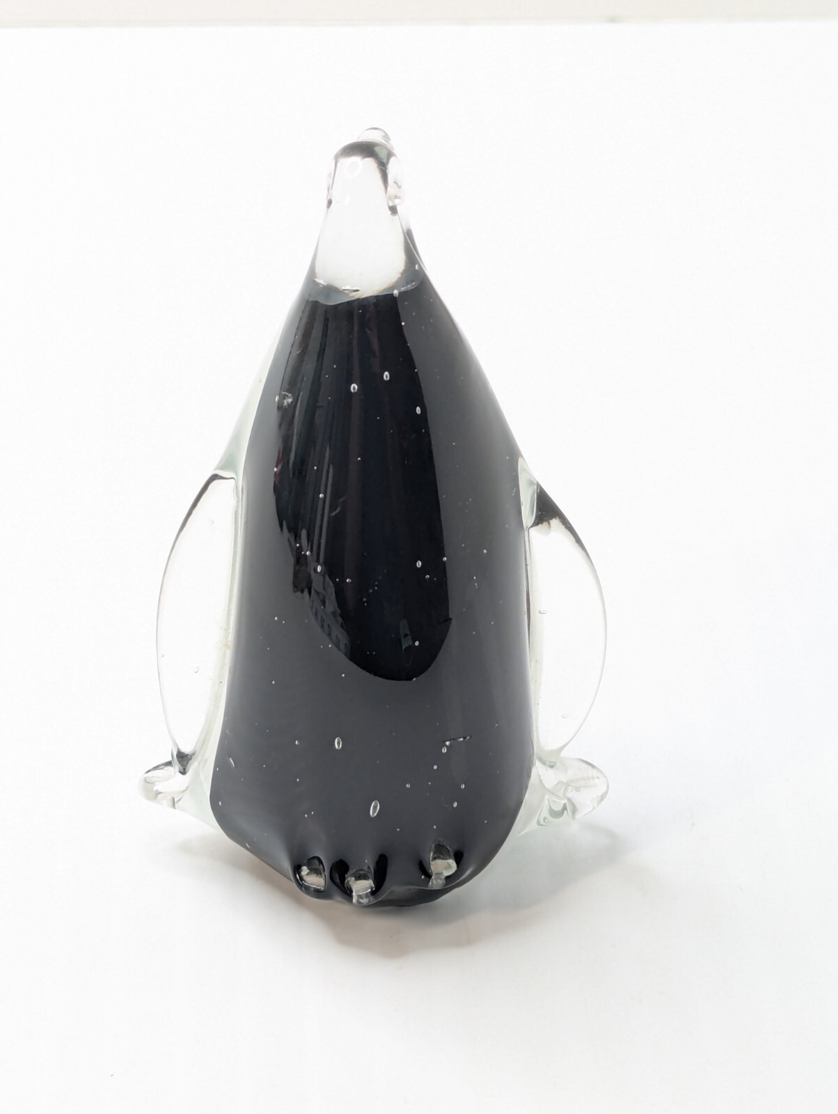 Glass Black & White Penguin Paperweight Figurine Hand Blown 4.75 inches Tall