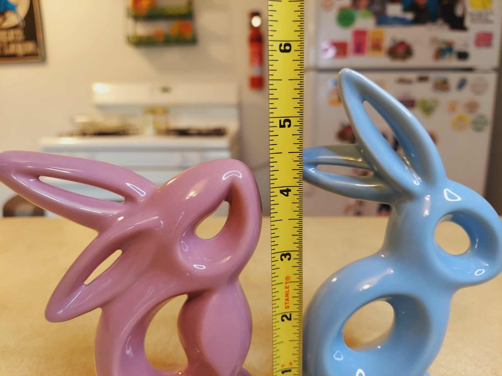 Lot of 3 Vintage MCM Bunny Easter Rabbit Ceramic Blue Pink Yellow Figurine 5.75″