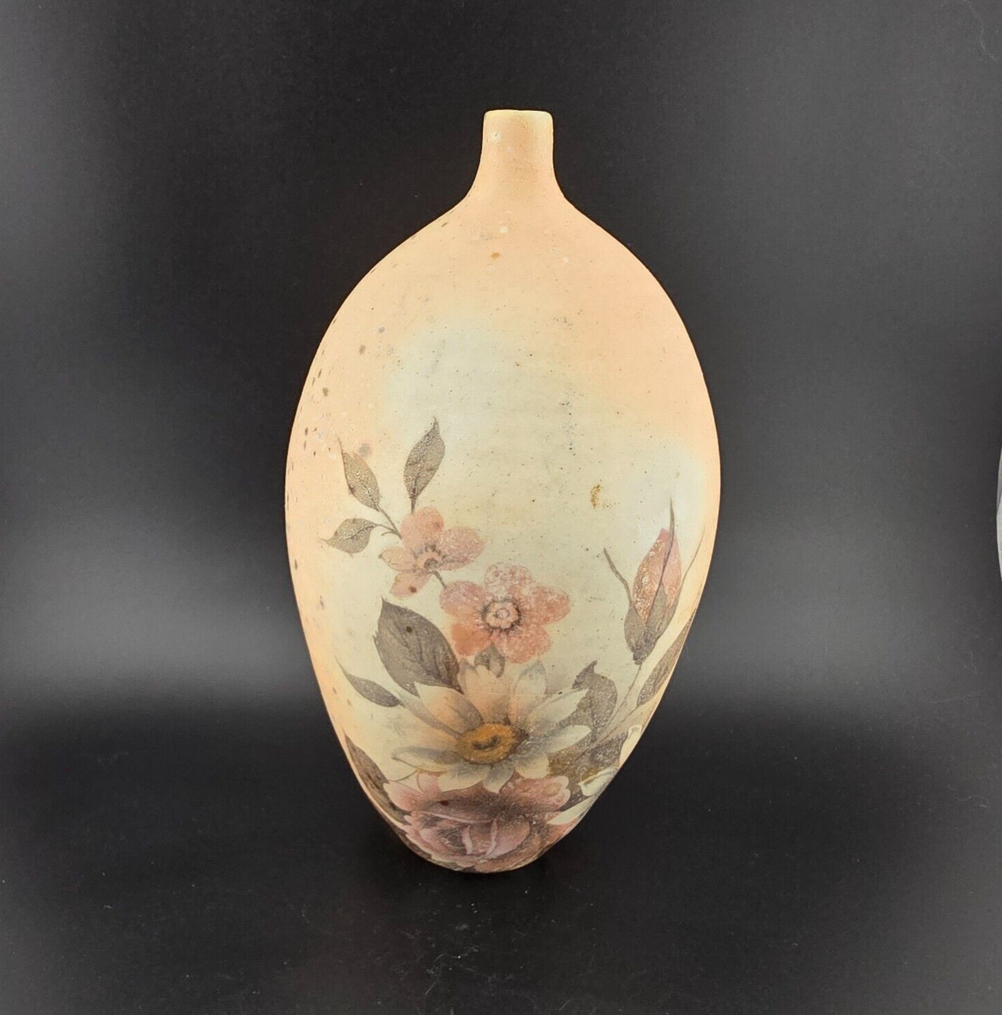 Hand Painted Floral Art Pottery Bud Vase Artist Signed Wild Flowers 7.5″