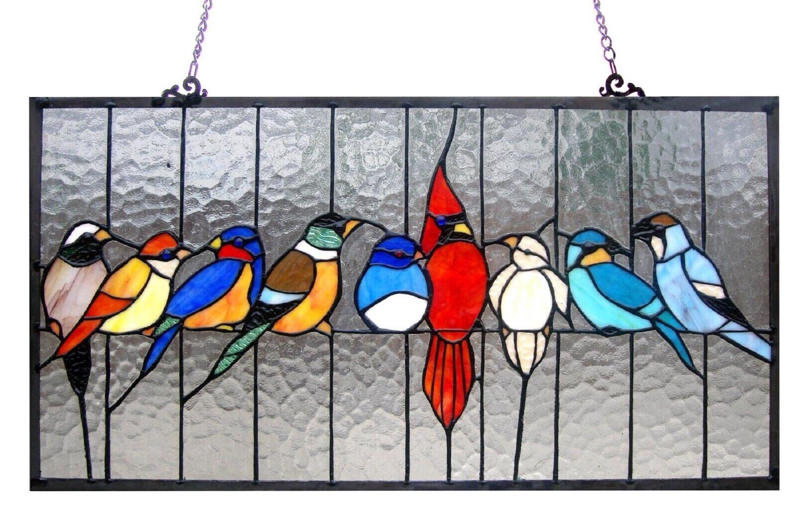 Chloe Lighting Tiffany-Glass Featuring Birds in The Cage Window Panel 24.5×13…