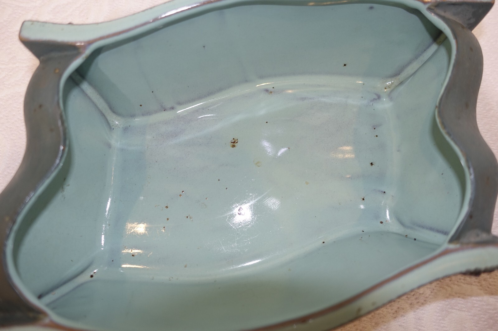 Vintage MCM Art Pottery Planter Wavy Textured Spongeware Teal Blue Aqua