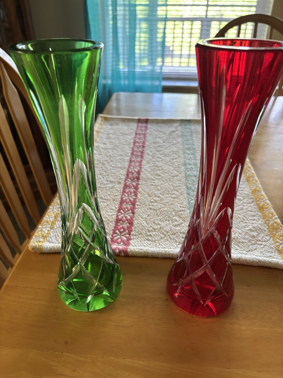 Cristal d’Arques CRY20 Cut Crystal Bud Vases Lot of 2 Green & Red