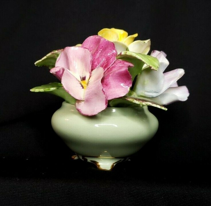 Vintage Adderly Bone China Small Porcelain Flowers In A Flower Pot – England