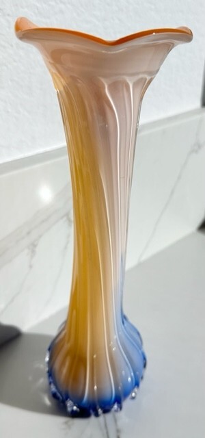 Jack In The Pulpit Vase 11.5” Peach White Blue Calla Lily Ribbed Hand Blown