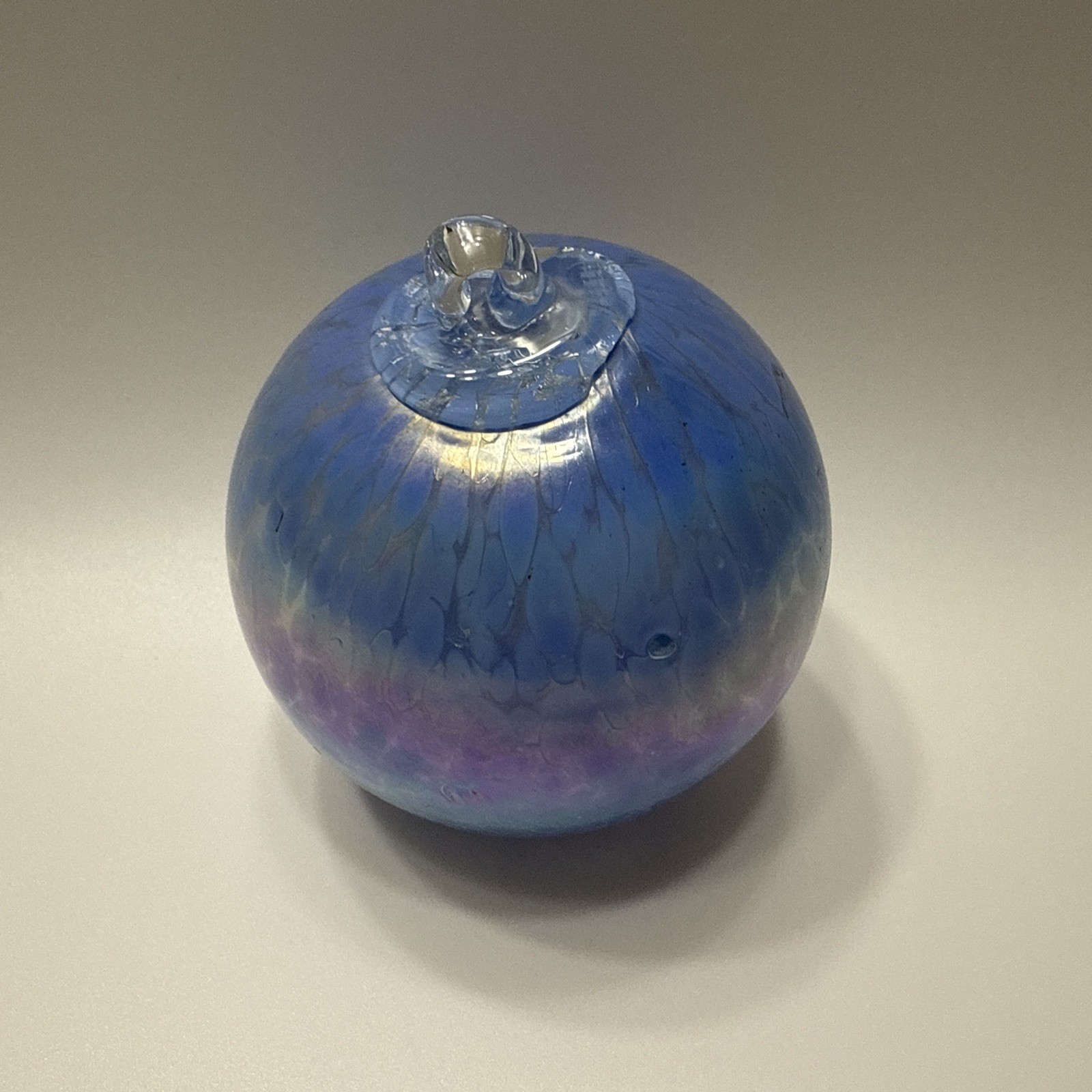 Glass Eye Studio Blown Glass Ornament Ball Blue Peacock Vintage