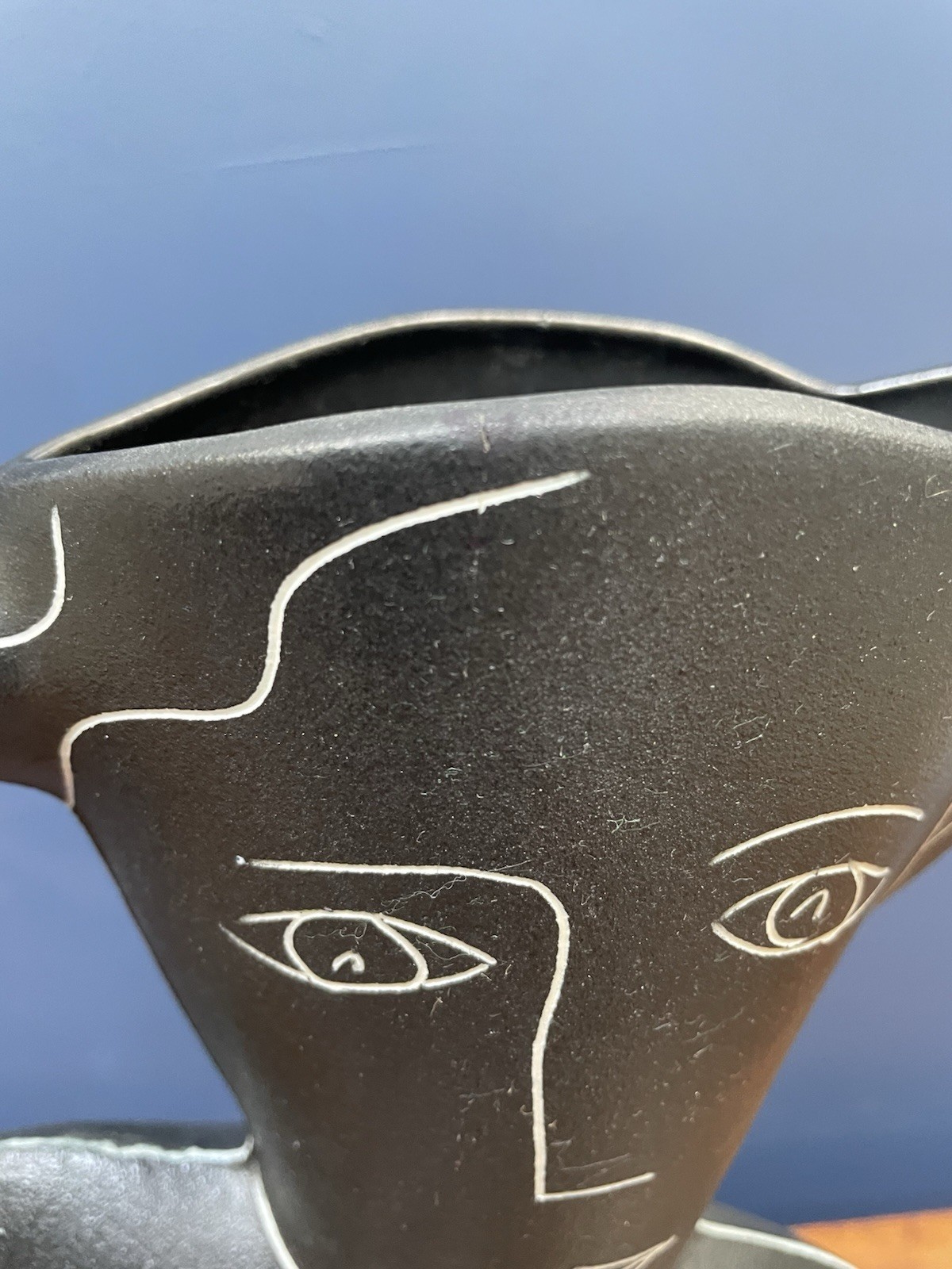 Donna Polseno Figural Nude Painted Black Art Pottery Vase 9”x 11” Hairline Crack