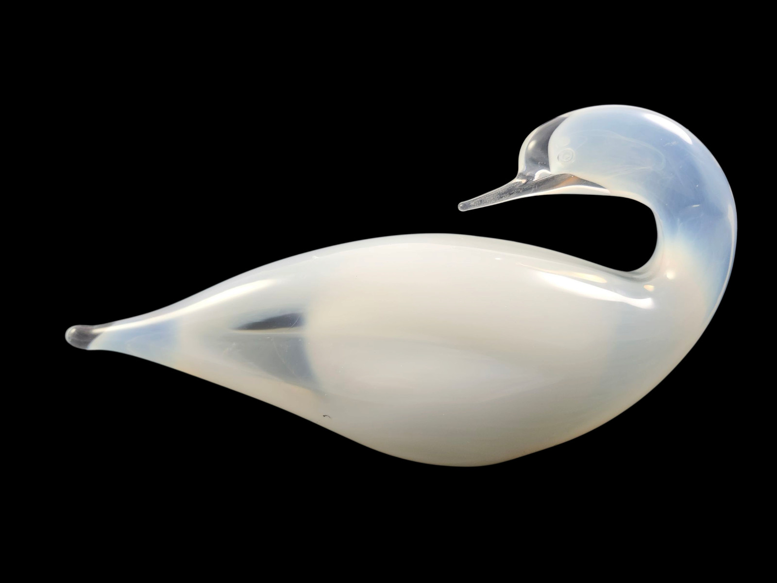 Vintage Opalescent Opal White Art Glass Duck Bird by Silvestri READ
