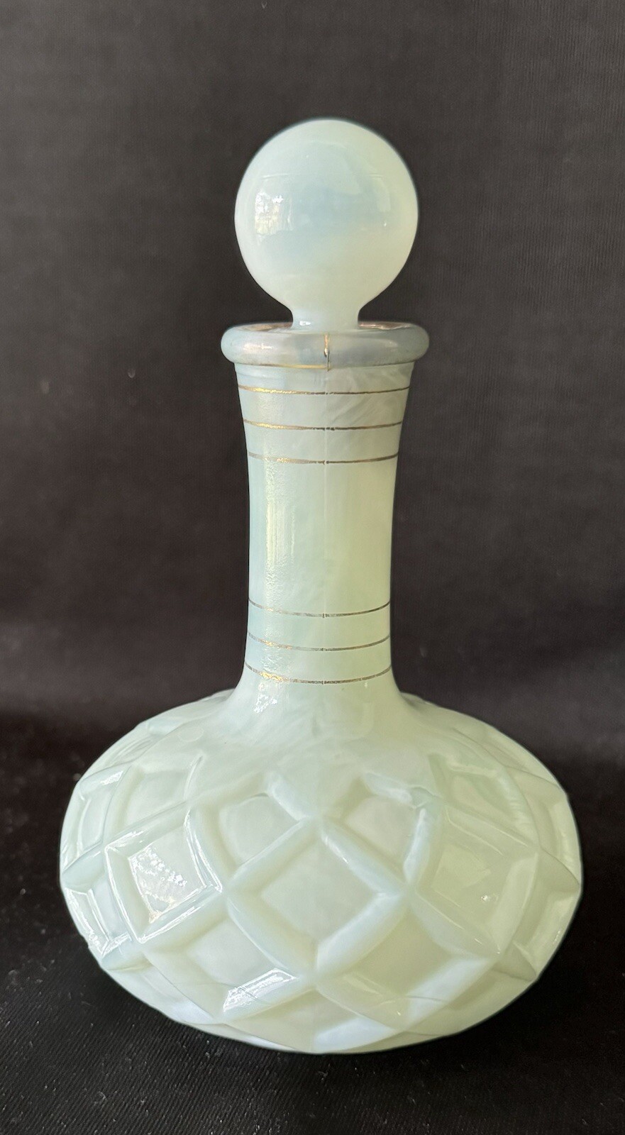 Vintage Light Mint Green Glass Diamond Lattice Pattern Cologne Perfume Bottle