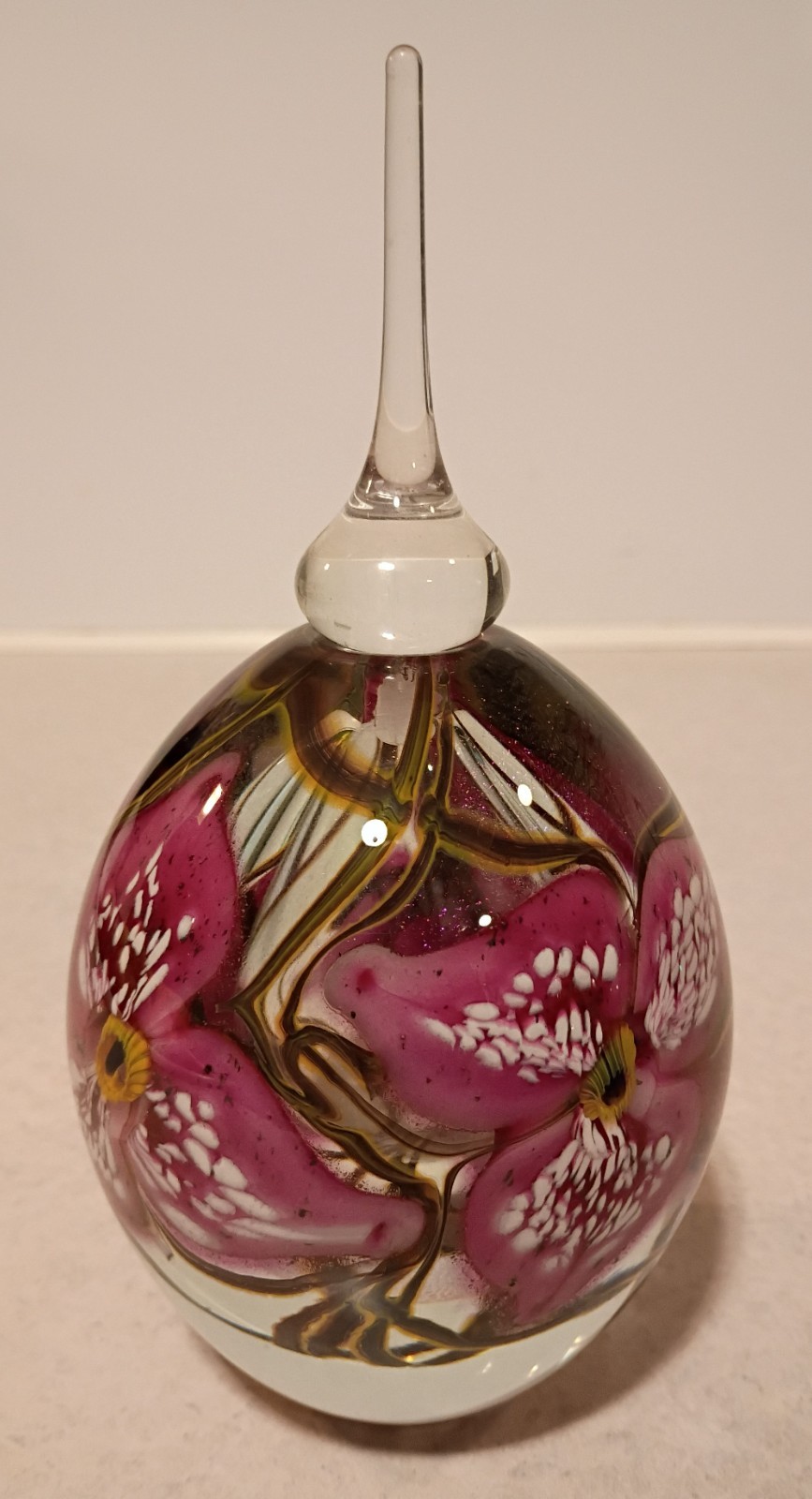 Gorgeous 3 Flowers & Vines 2001 Robert Eickholt Art Glass Perfume Bottle