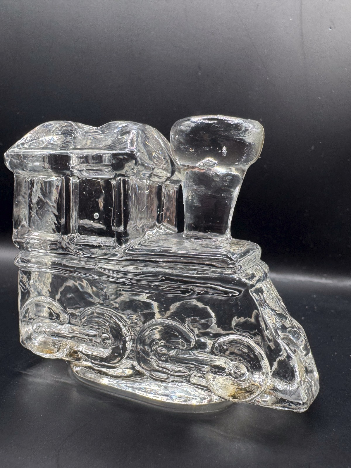 Vintage Clear Pressed Glass Train Locomotive Candle Holder Toothpick Holder