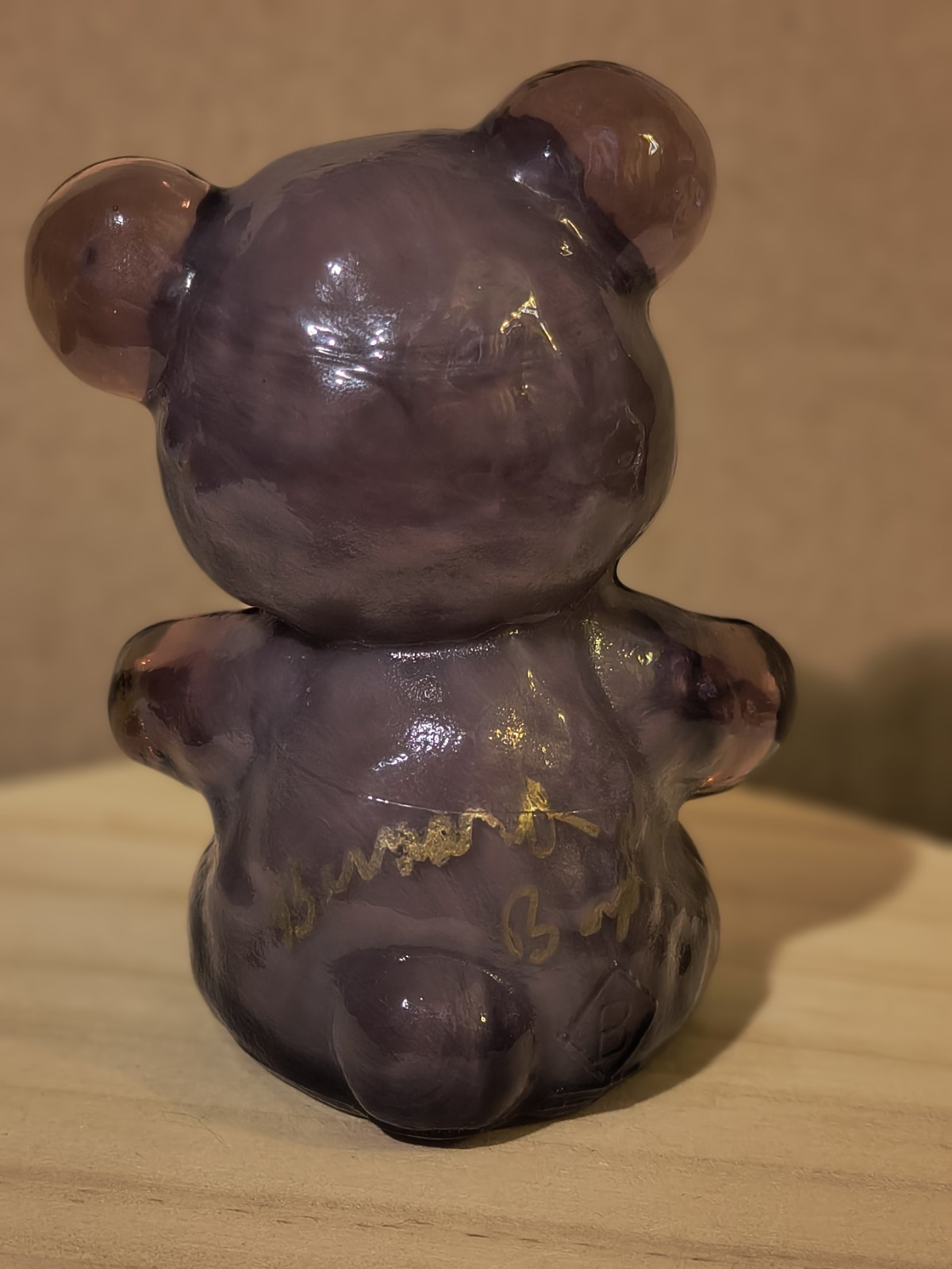 Boyd Art Glass Fuzzy the Bear In Plum #20 Made 10-21-1988 Signed BERNARD BOYD