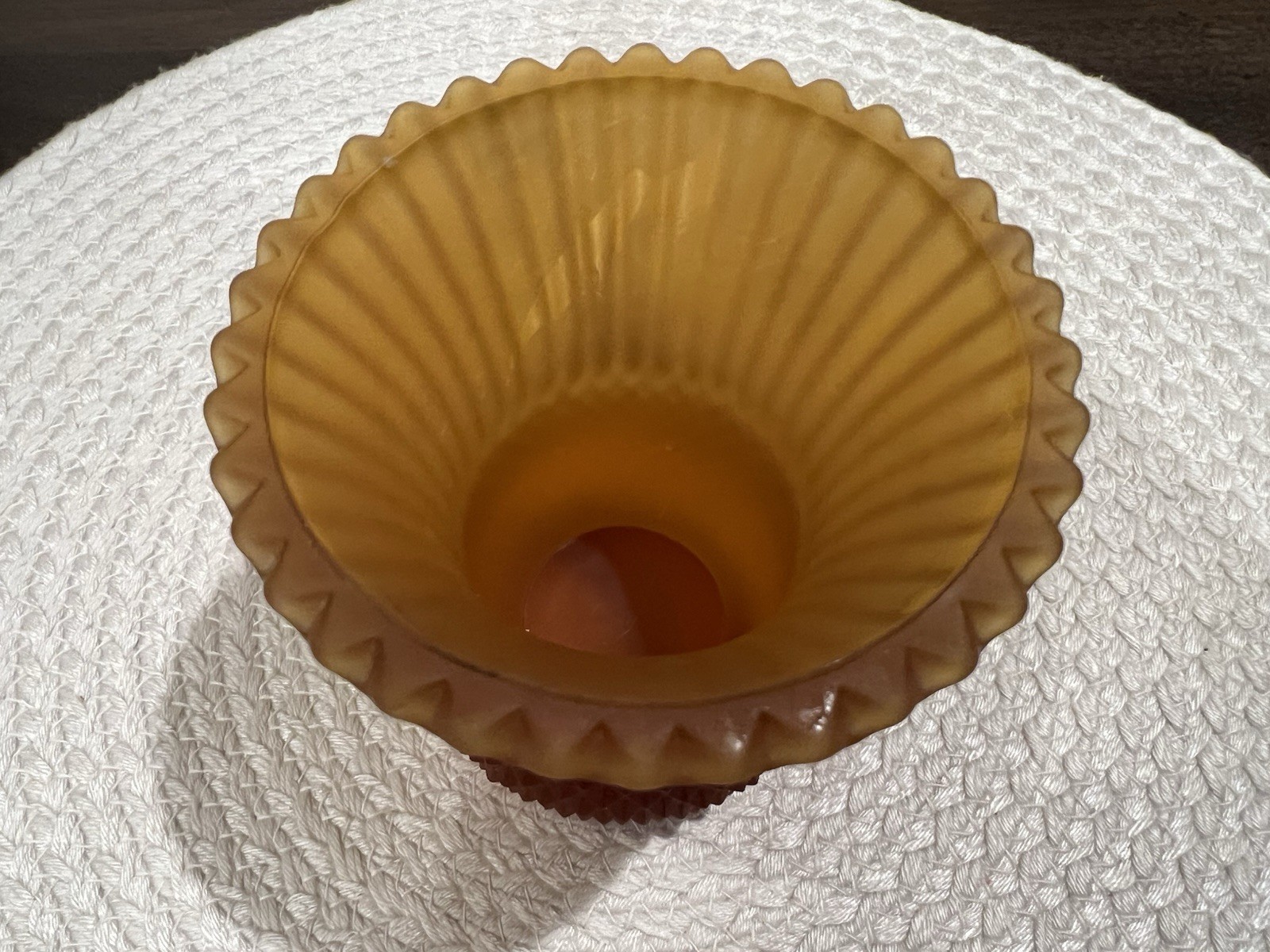 Vintage Faroy Amber Glass Diamond Point Votive Candle Holder, Made In USA!