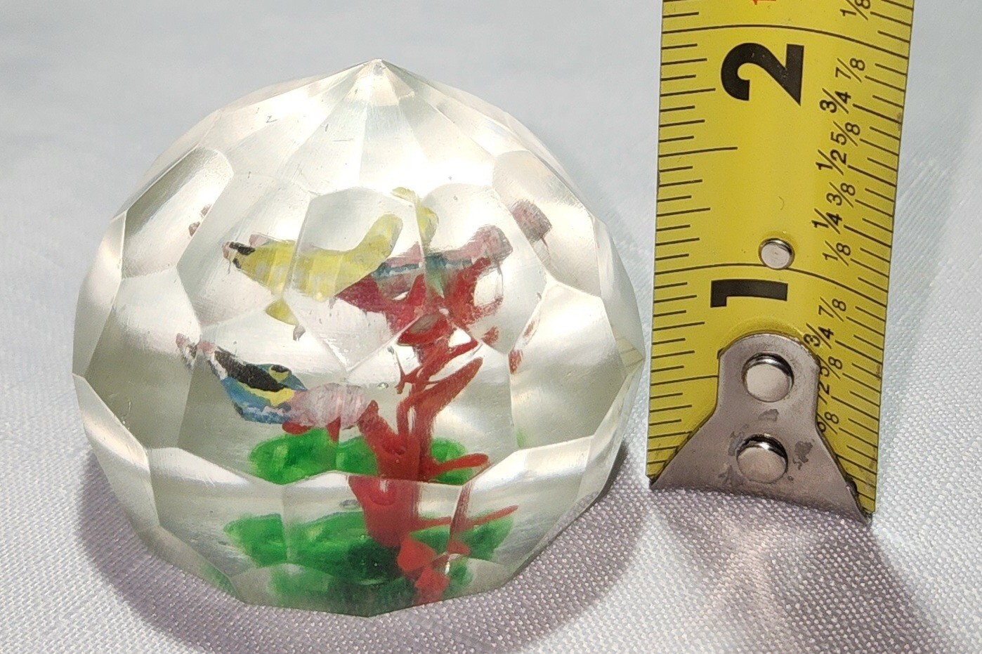 Vintage Chinese Faceted Glass Paperweight, 1930’s, Underwater Fish,Aquarium,Rare