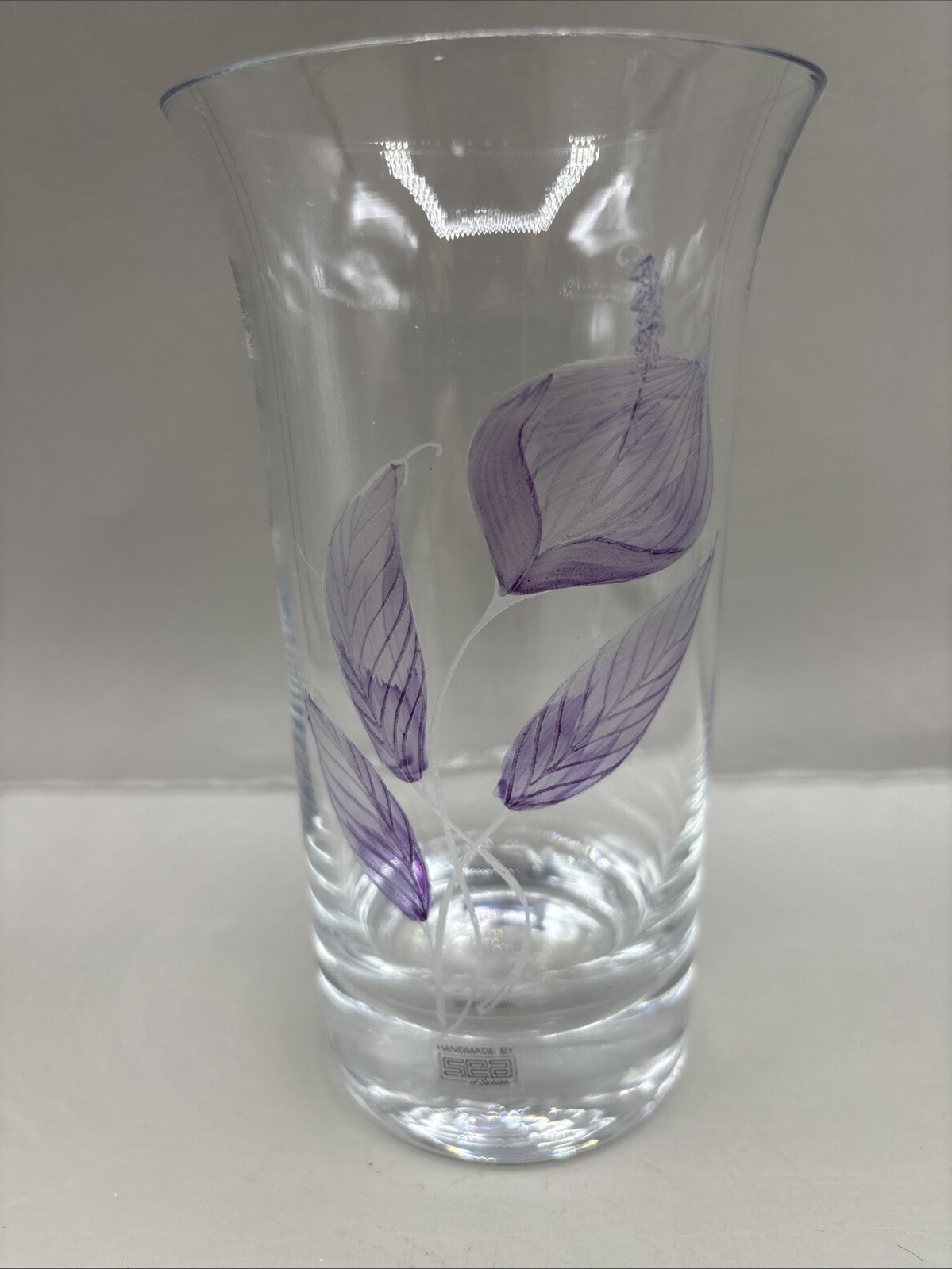 Vintage Sea Glasbruk Kosta Boda Art Glass Vase Rune Strand Flower Design
