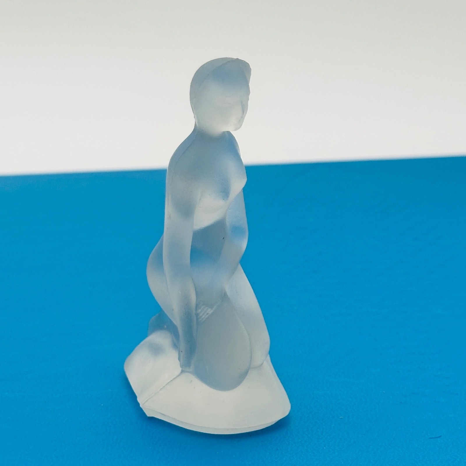 Vintage Frosted Glass Kneeling Nude Female Figurine Art Deco 3″ Art Nouveau