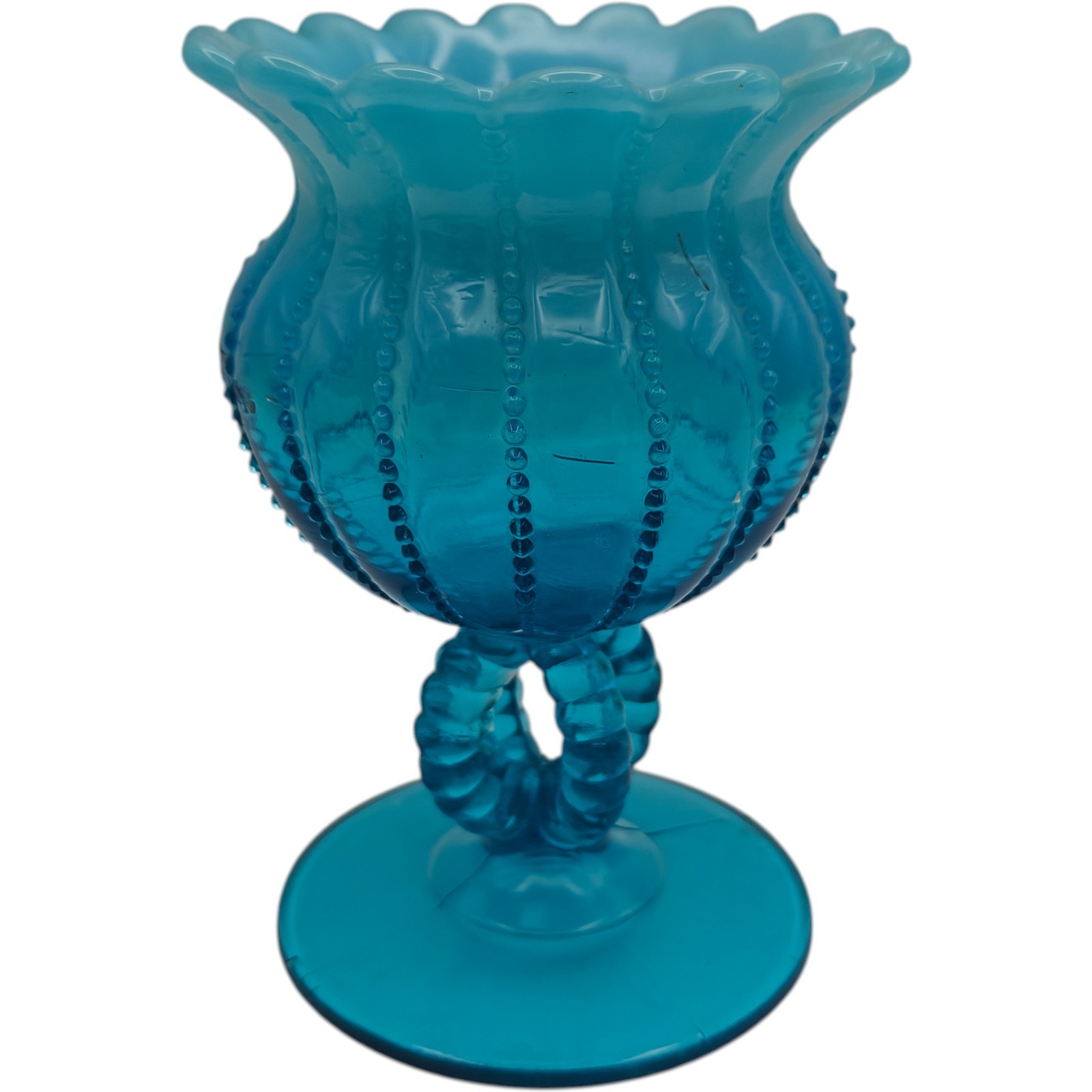 Northwood Blue Opalescent Dugan Rose Bowl Vase Beaded Panels READ