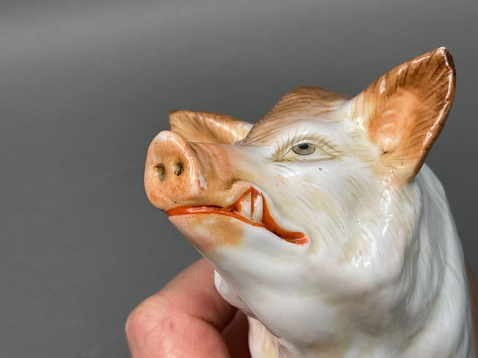 Antique German 19th Century Meissen ~Ernst Bohne Porcelain Pig ~ Wild Boar 8″