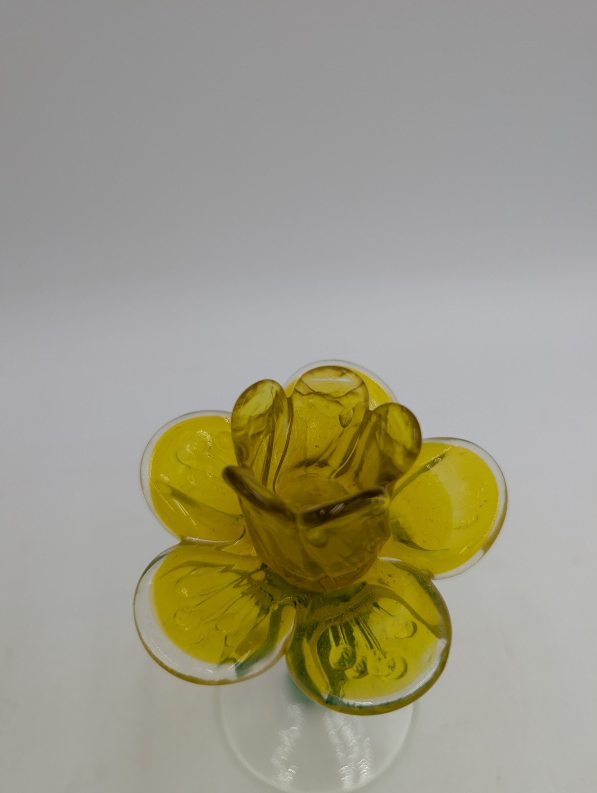 Vintage Daffodil Flower Glass Candlestick Holder Yellow Green Hand Blown