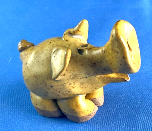 Art Pottery Small Pig Figurine Golden Speckled Glaze About 2” Tall