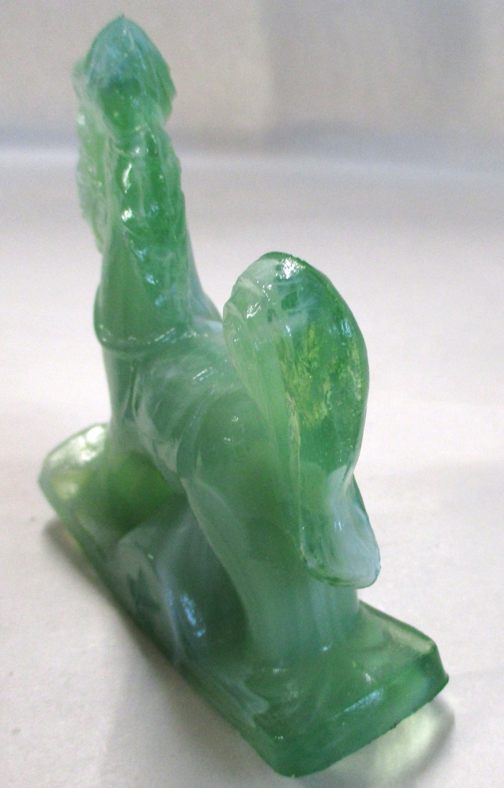 VINTAGE ALBERT BOSTON GREEN SLAG GLASS & URANIUM ROCKING HORSE