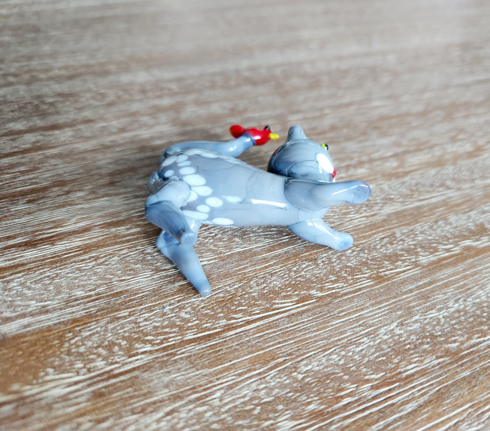 Mini Glass Gray Cat Canary Red Bird Murano Venetian Art Decoration Vintage Art