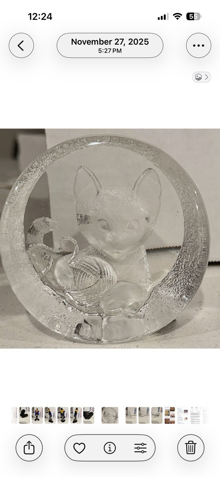 Mats Jonasson Crystal Paperweight Tabby Cat Vintage signed MJ Sweden