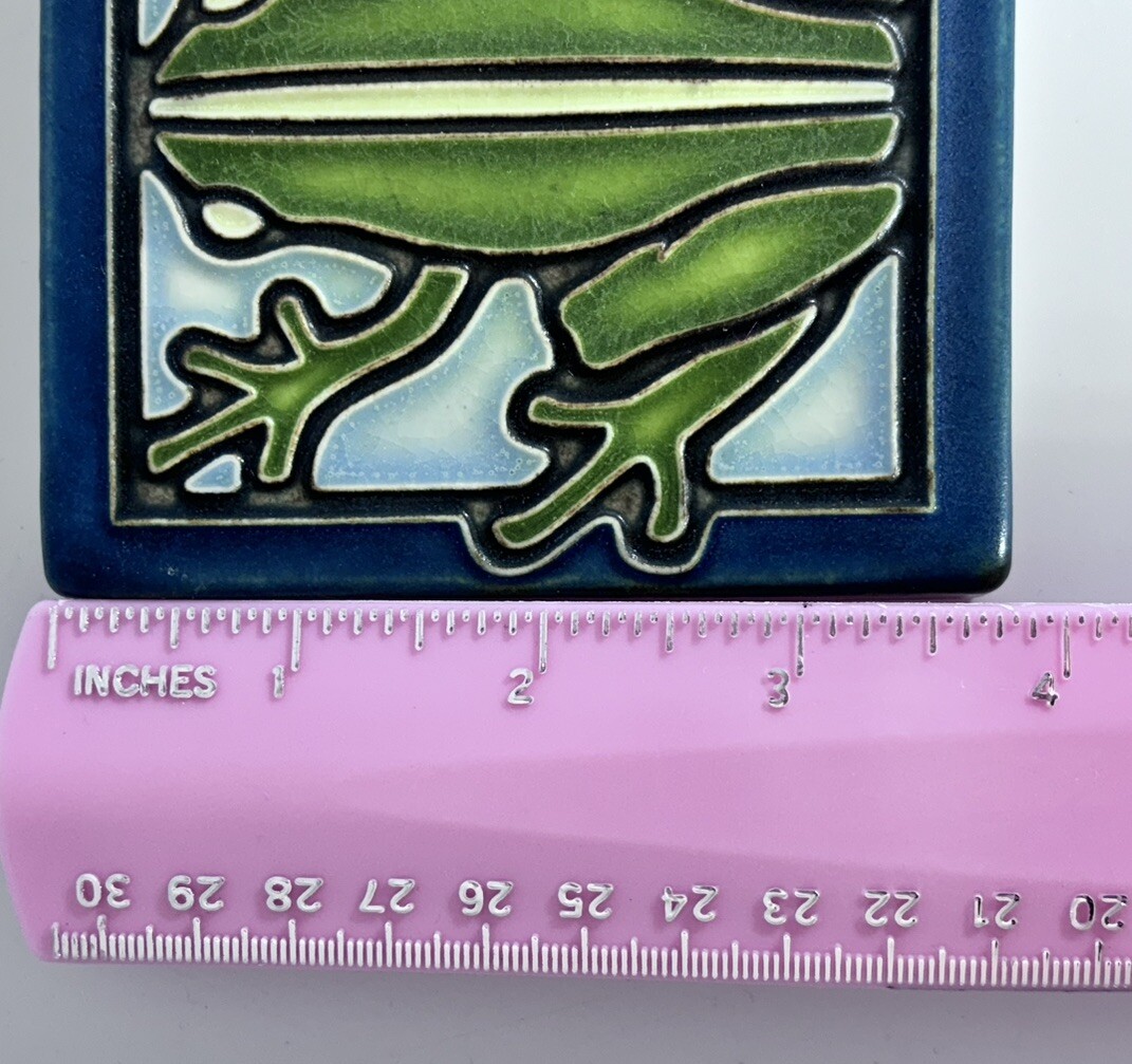 Motawi Tileworks 4×4 Frog Blue And Green Ann Arbor Michigan Signed Sophie