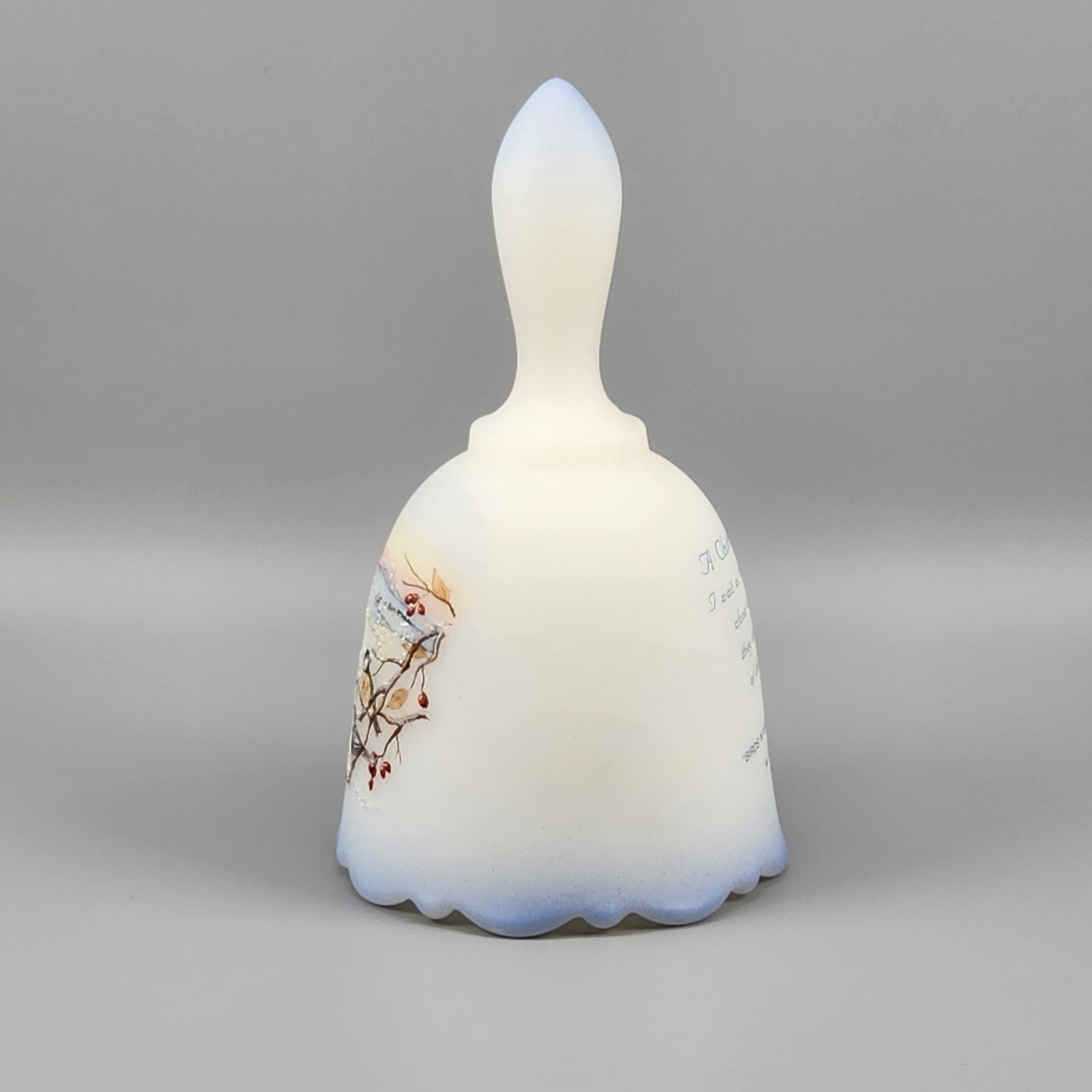 Fenton Satin Glass Bell Birds in Winter Second Edition Chickadee Ballet Signed