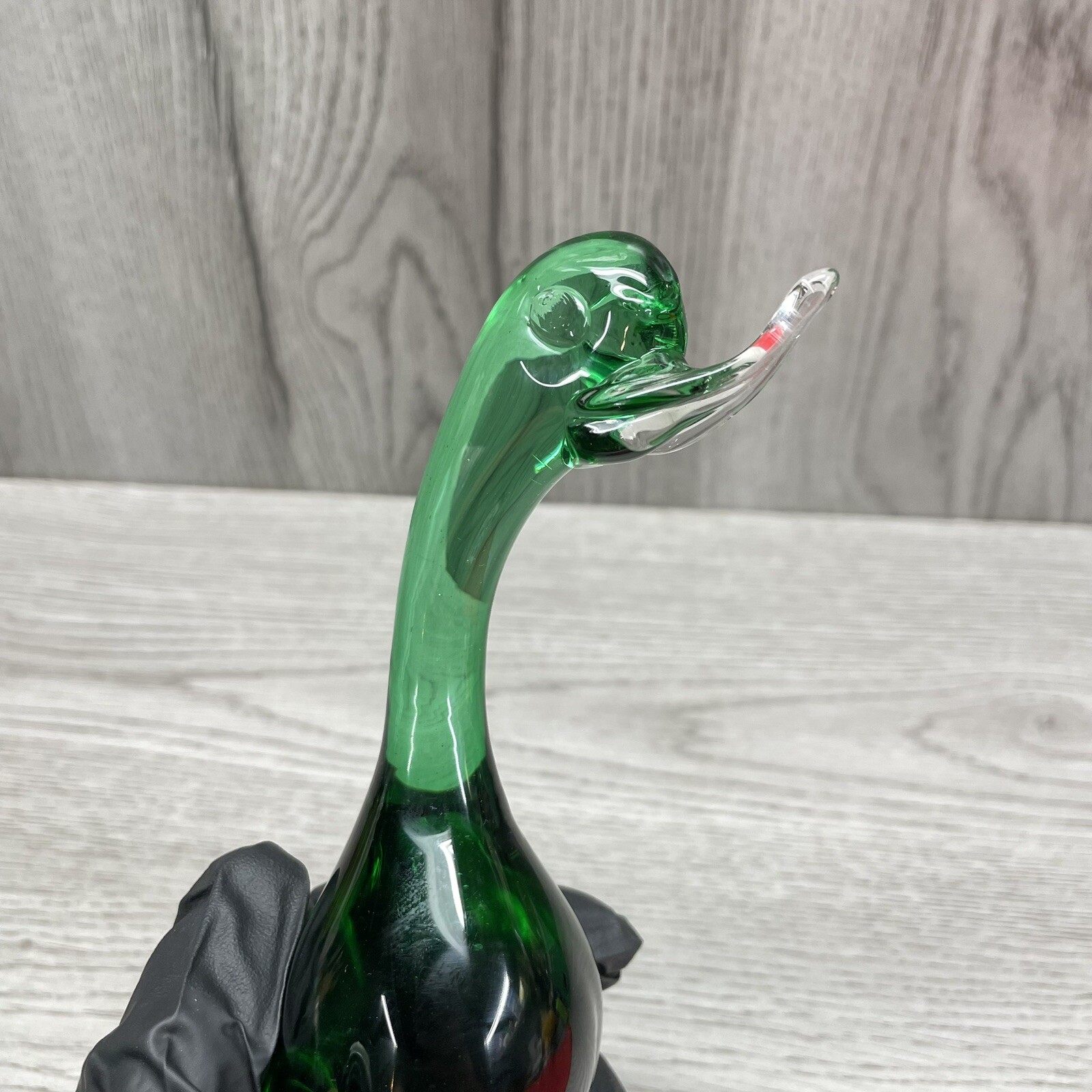 Vintage MCM Murano Style Blown Glass Green Duck Bird 7″ Mid Century Modern