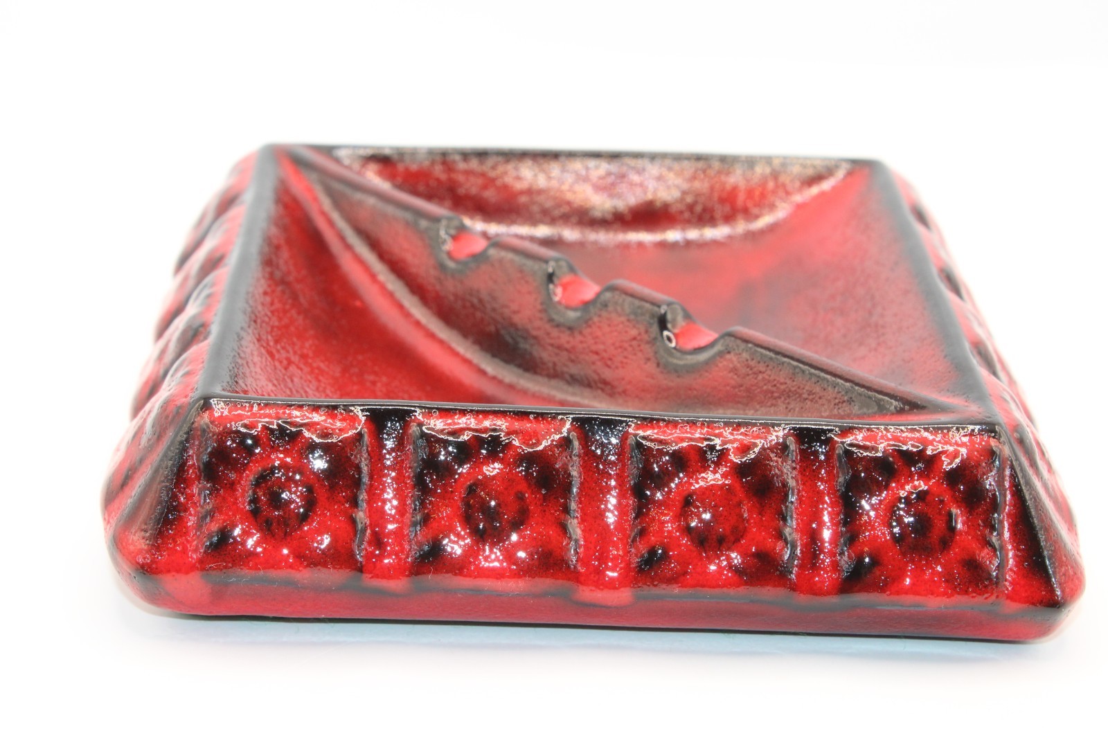 Vintage West Germany Style Ceramic Ash Tray & Candle Holder Beautiful Red Glaze