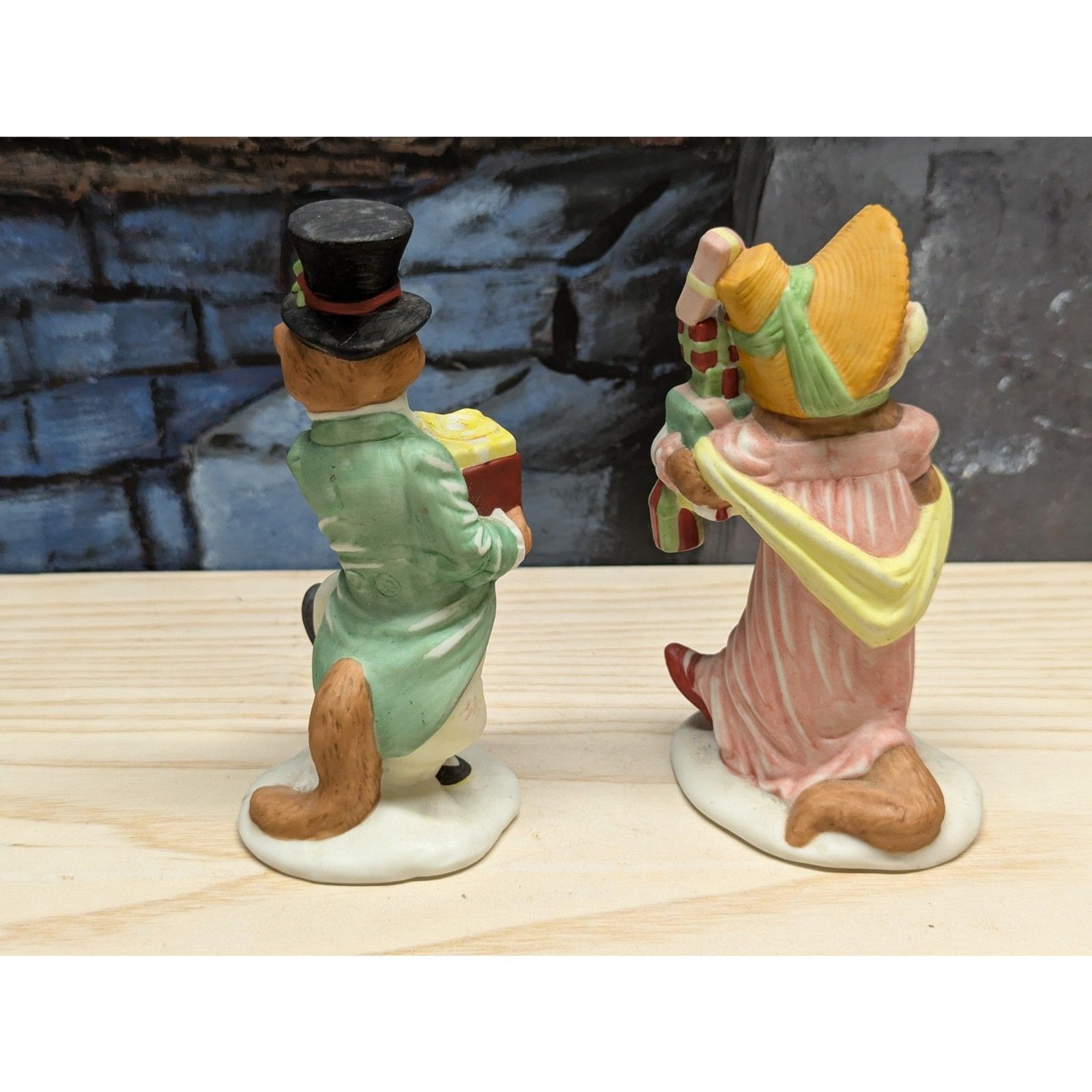 Vintage Enesco 2 Jane Chambless Christmas Carol Weasel Figurines Porcelain
