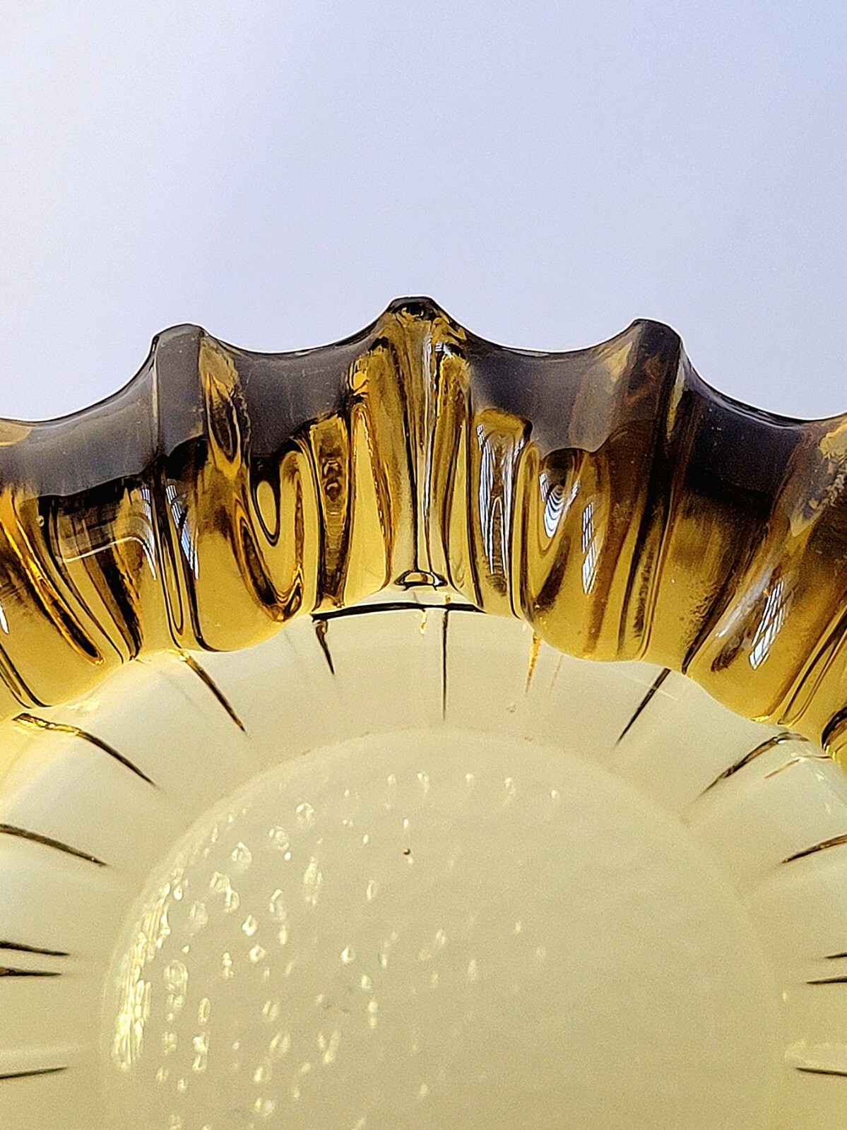 Vtg MidCentury Hazelware Amber Ashtray Starburst Ribbed Glass MCM by Hazel Atlas