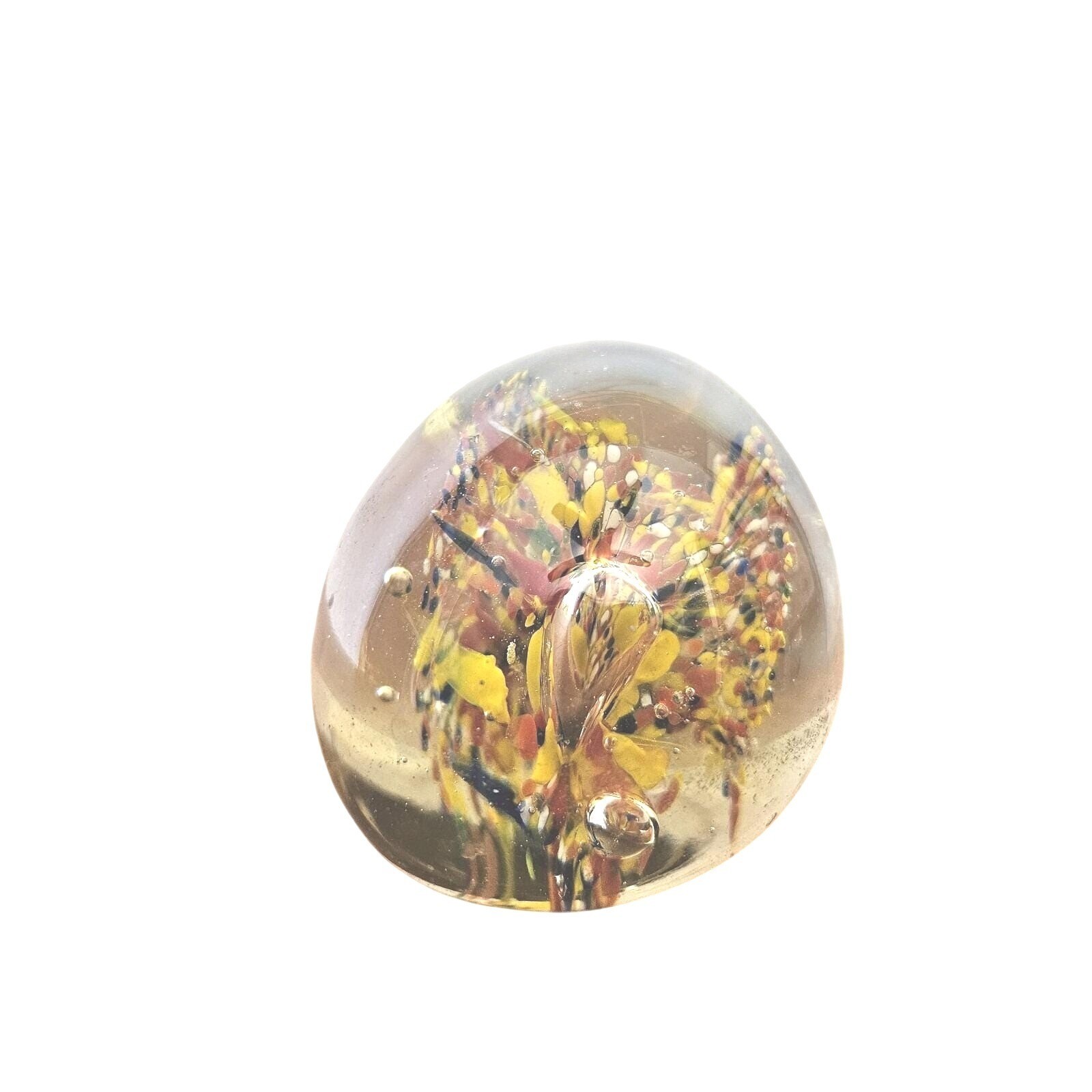 Art Glass Paperweight 8oz Red Yellow Blue Colorburst Vintage