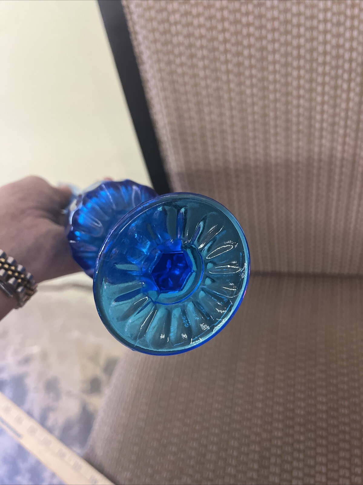 Fenton Sapphire Blue Thumbprint Swing Vase Midcentury