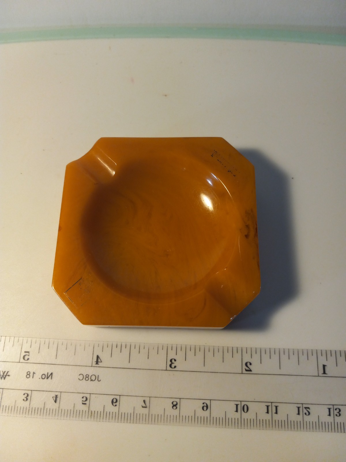 BAKELITE Vintage Small Ashtray 2 3/4” Orange Ware 4-Slot Tested