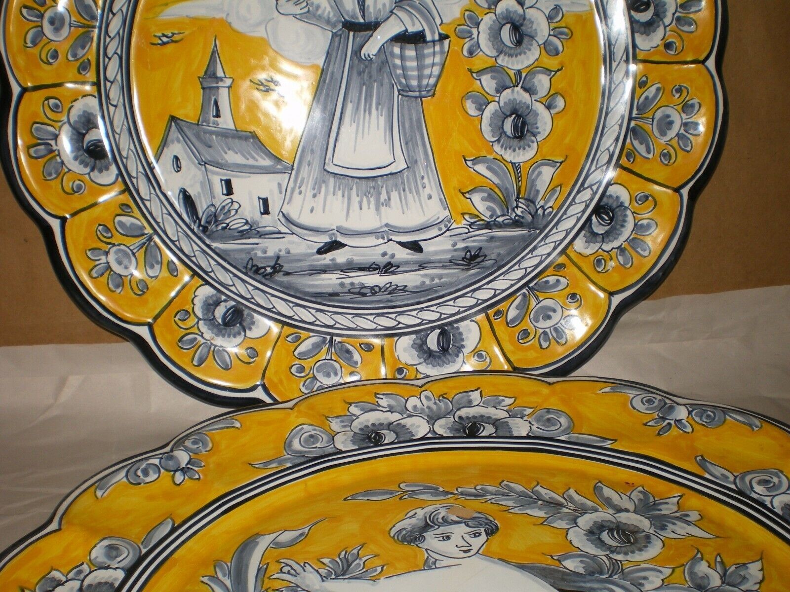 2 Puente 15.75″ Pottery Ceramic Wall Art Platter Male Female Boy Girl w/ Birds