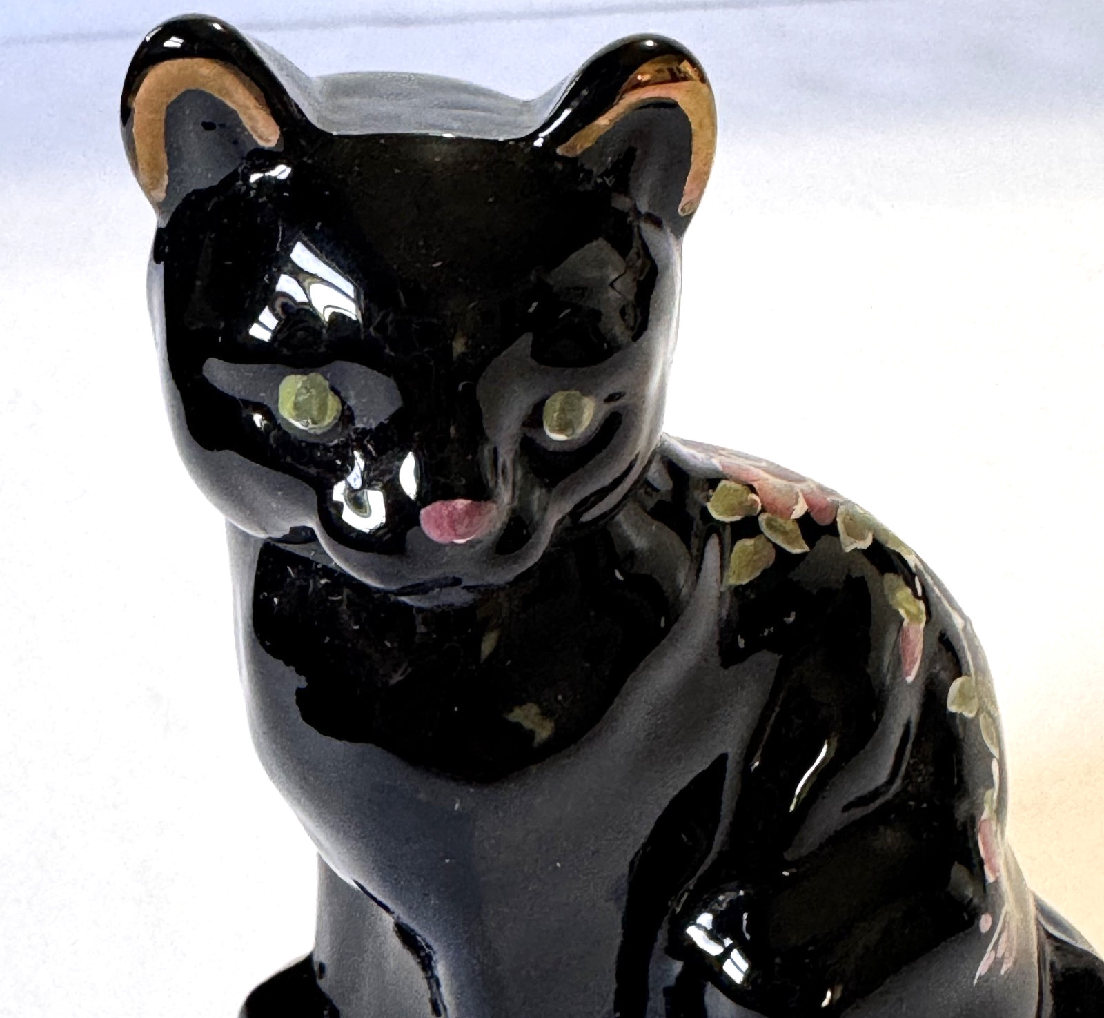 Vintage Fenton Black Copper Rose Cat 1989 B. Cumberledge Original Labels 4 Inch