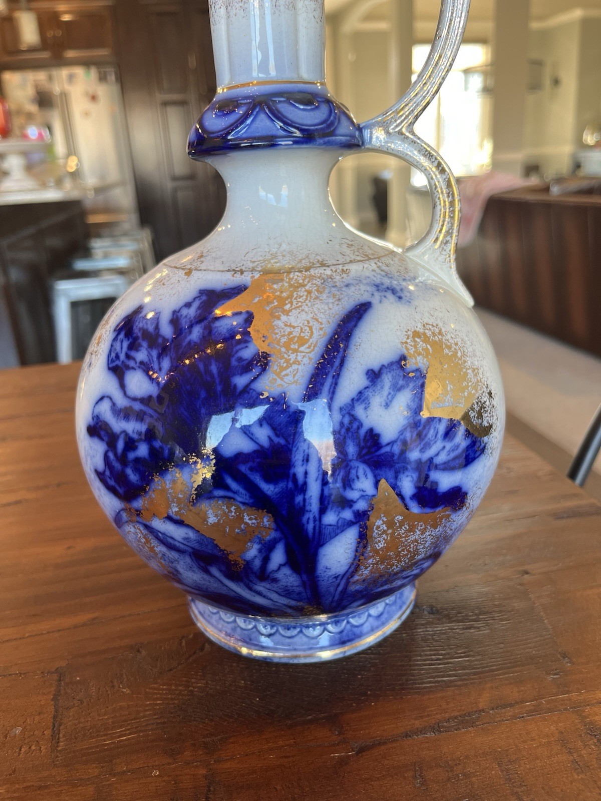 Antique Phoenix Art Faience Forester Flow Blue Gold Nouveau Vase 1890