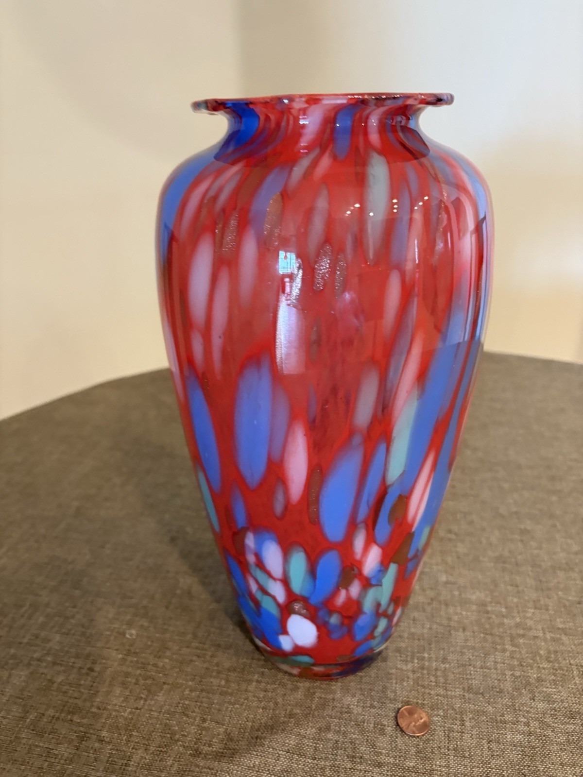 Vtg Post Modern Abstract Hand Blown Studio Art Glass 13.5″ Tall Flower Vase