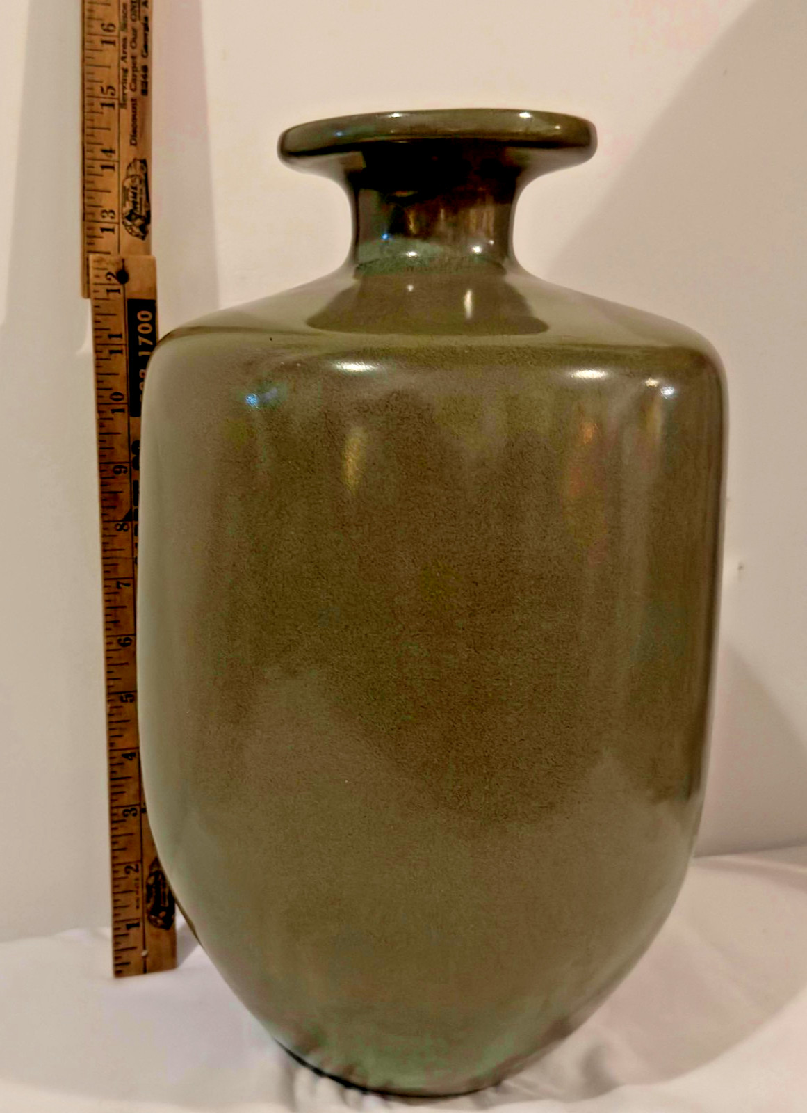 Large Olive Green USA Studio Pottery – One of a Kind Ceramic Pottery Vase 15in