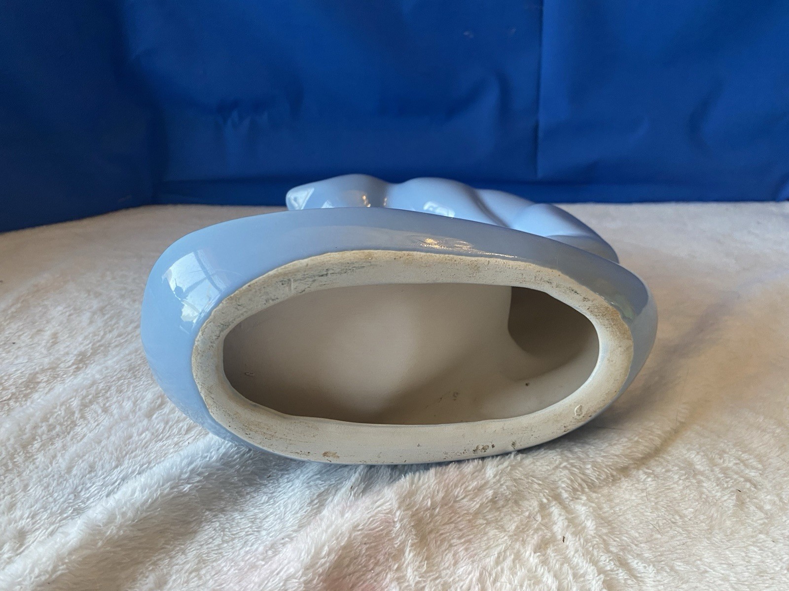 Light Blue Ceramic Cat Planter Art Pottery Glossy Finish 9.5″ Tall