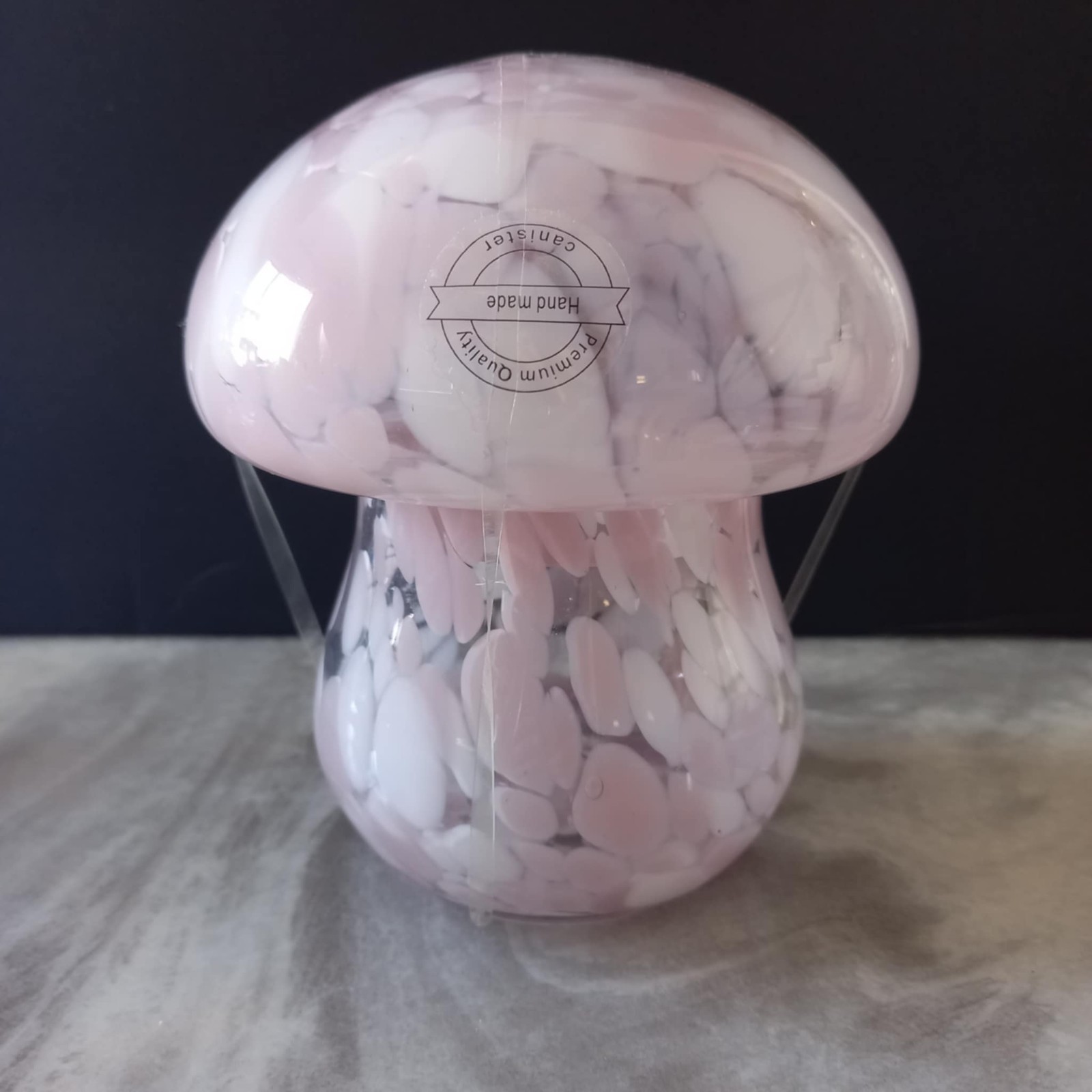 Large Decorative Art Glass 2Pc Mushroom Jar Canister Fairy Lamp Table Home Decor
