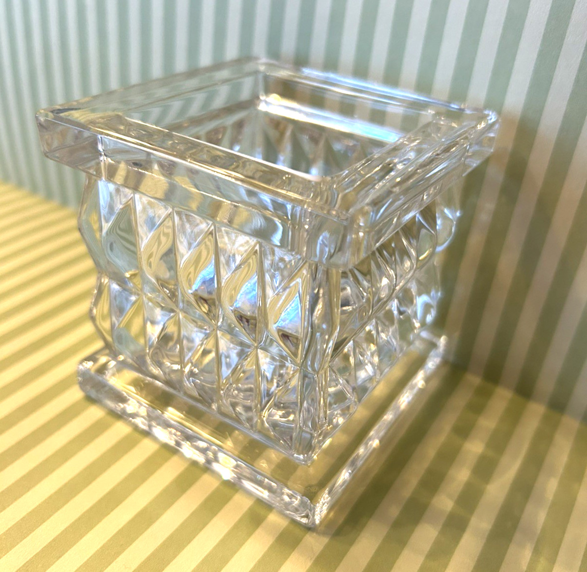 WATERFORD Marquis Crystal Cut Paradoux 3” Candle Votive Holder Square EUC